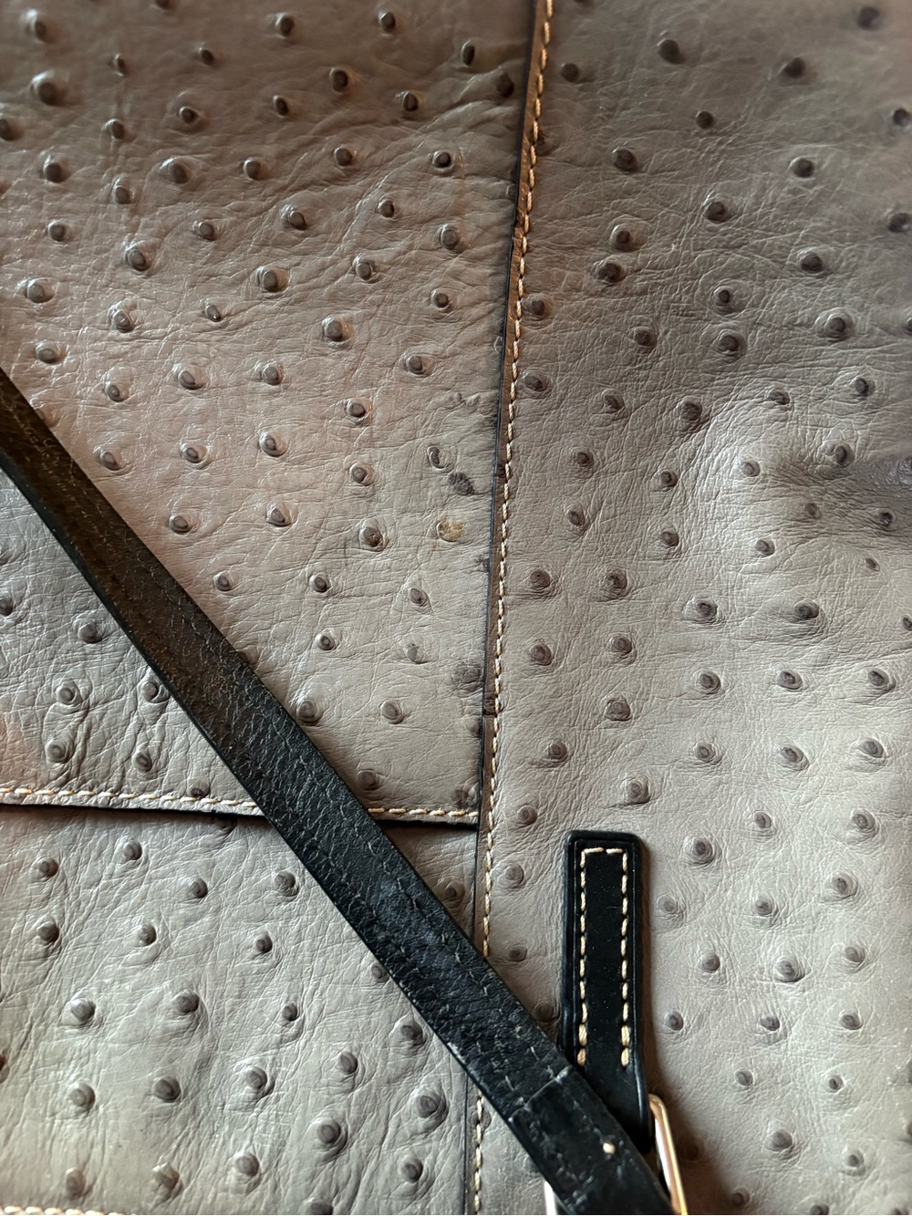 Dooney & Bourke Silver Ostrich-Embossed Tote with Black Straps - Picture 6 of 7